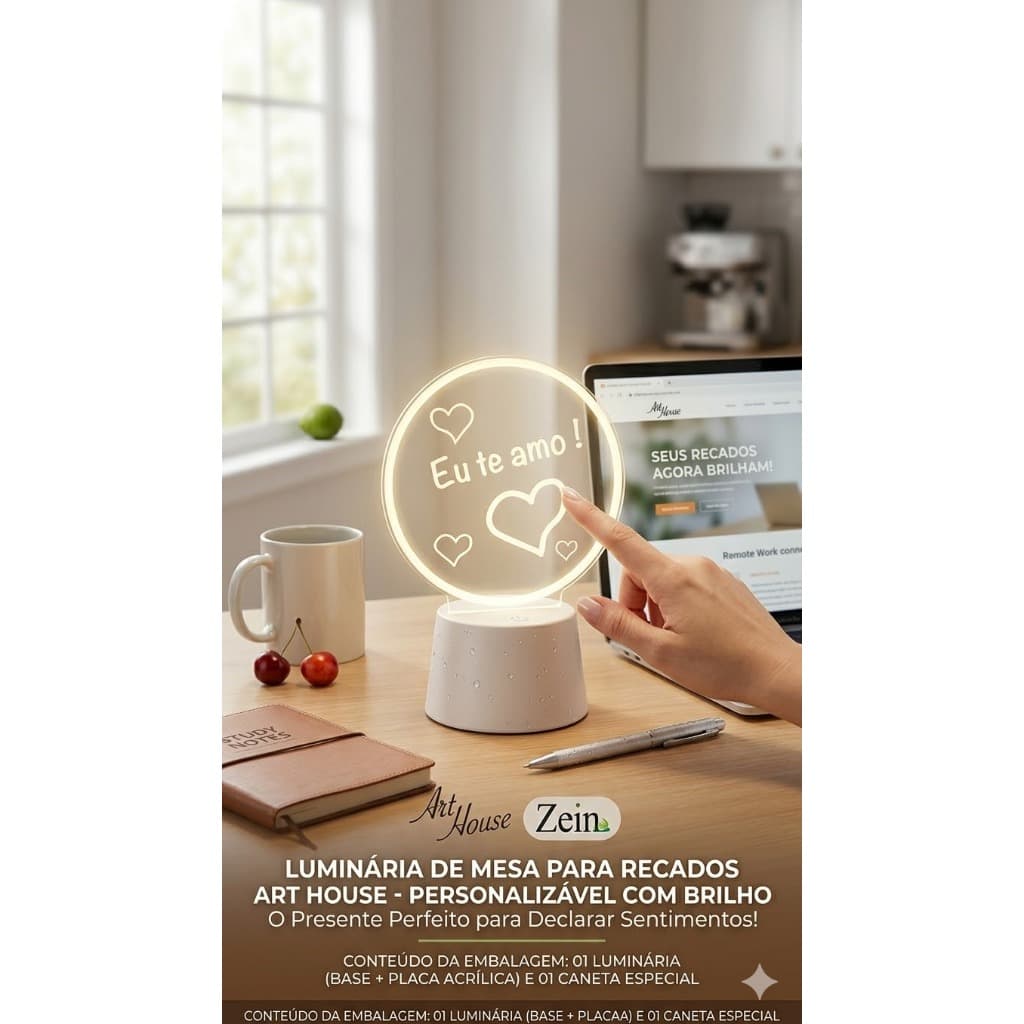 Luminária de Escrever Abajur Led Quadro de Notas Anotações Acrílico Presente Perfeito LOUSA LED