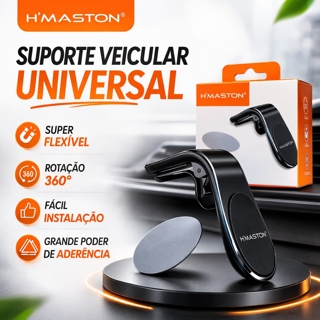 Suporte Veicular Celular H'Maston CJ-23 Magnético Universal 360° Para Carro Painel