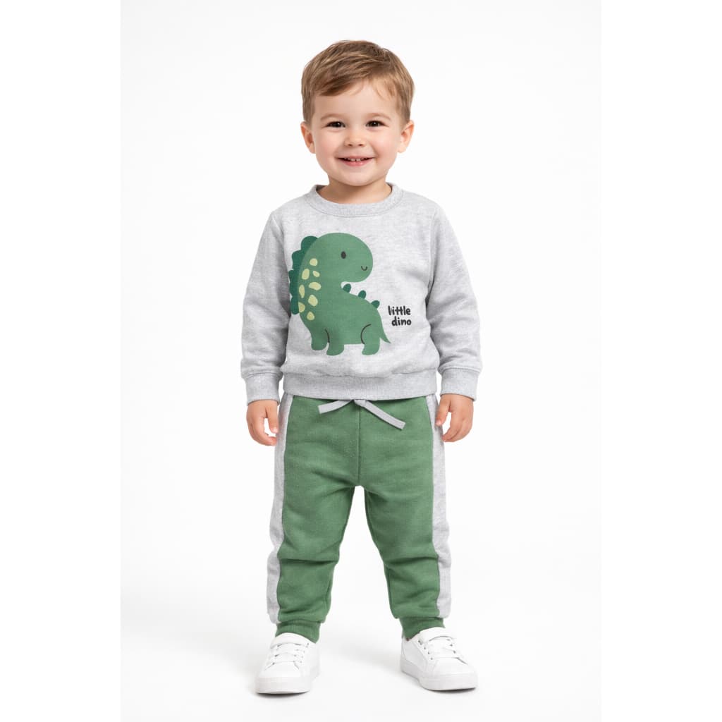 Conjunto Infantil Menino Moletom Peluciado Bebê Dinossauro