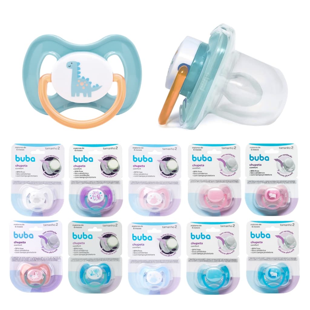 Chupeta Silicone Bebê Comfort + 6 meses Silicone Ultra Soft com Tampa Protetora Tamanho 2 Buba