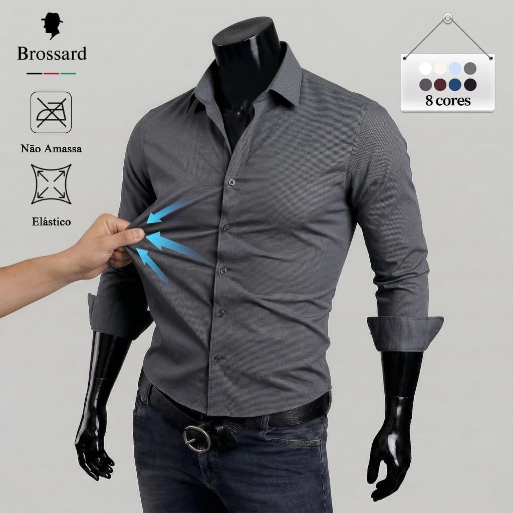 BROSSARD Camisa Social Masculina Slim Fit Luxo - Blusa do Brasil Roupa Trabalho Manga Longa Moda