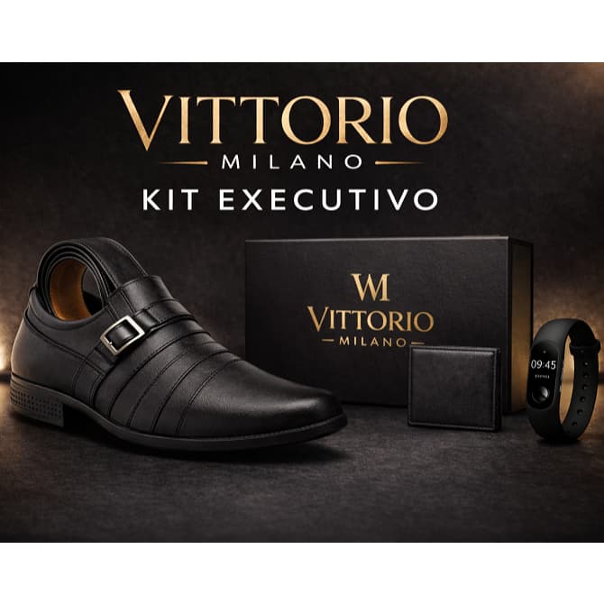 Sapato Social Masculino Couro Sintético Confortável Antiderrapante + Kit Completo Vittorio Milano