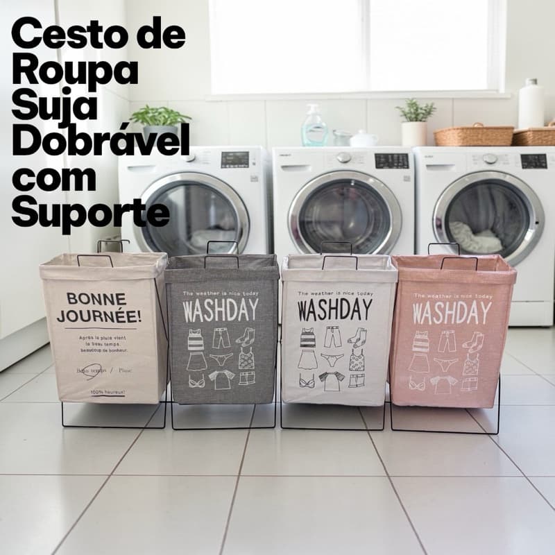 Cesto De Roupa Dobravel Multiuso Organizador Quarto Sala Banheiro Lavanderia Com Suporte Em X Bolsa Removivel E Alça