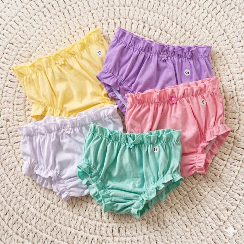 Kit 5 Calcinhas 100% Algodão FruFru Infantil Menina Tapa Fralda Cores Variadas