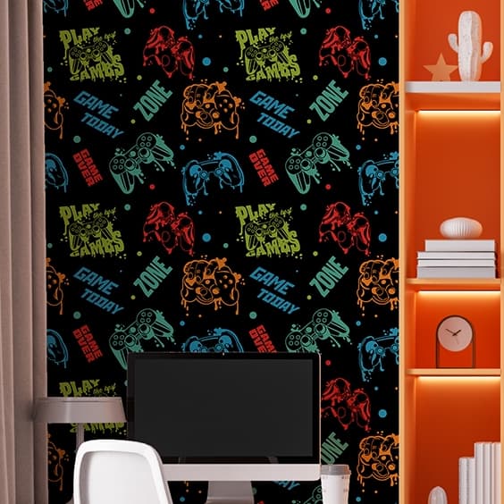 Papel de Parede Para Quarto Gamer Infantil Controle Video Game Colorido Adesivo Lavável Menino