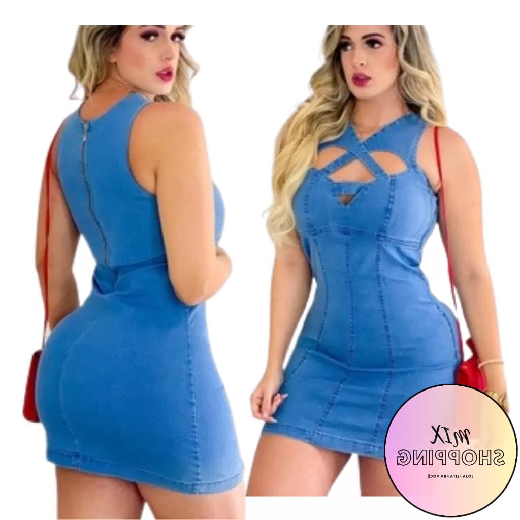 Vestido Jeans Feminino com Lycra Vestido De festa Cor  jeans com uma modelagem diferenciada