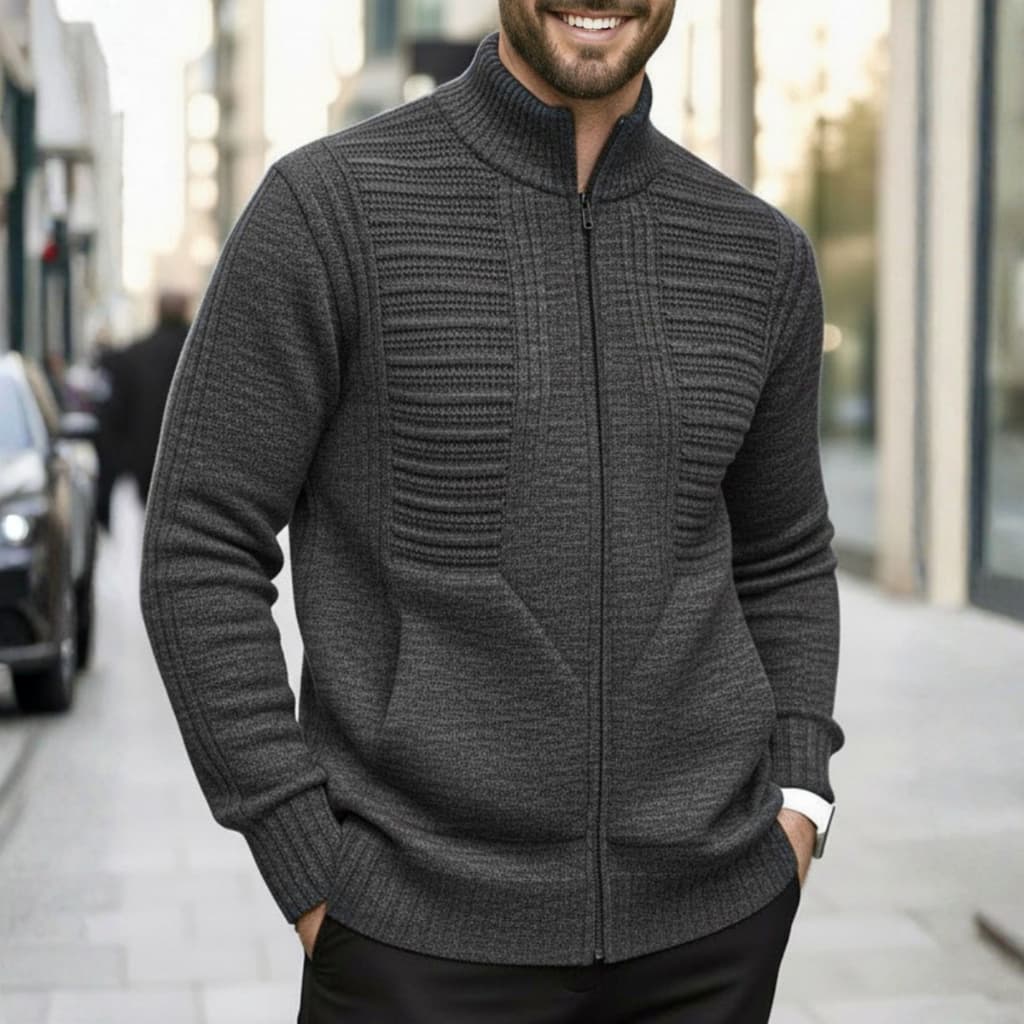 Jaqueta Masculina Blusa De Frio Casaco Inverno Com Bolso E Ziper Tricot