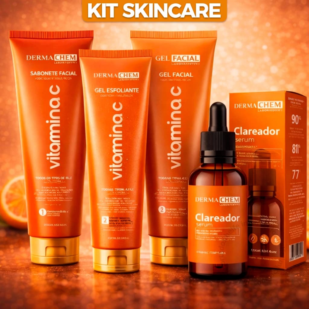 Kit Skin Care Vitamina C Dermachem Sabonete Facial Gel Esfoliante Gel Hidratante Sérum Clareador