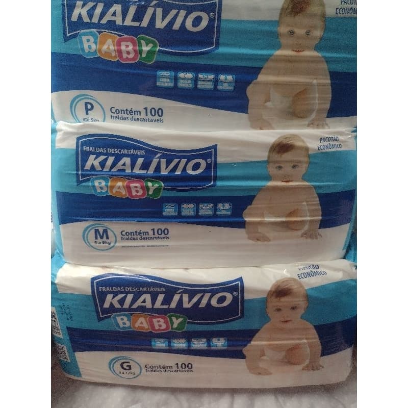 fraldas descartáveis KIALIVIO BABY, pacotão econômico com 100 fraldas , variação Tam P ,M ,G. de 5 a 12 kilos .