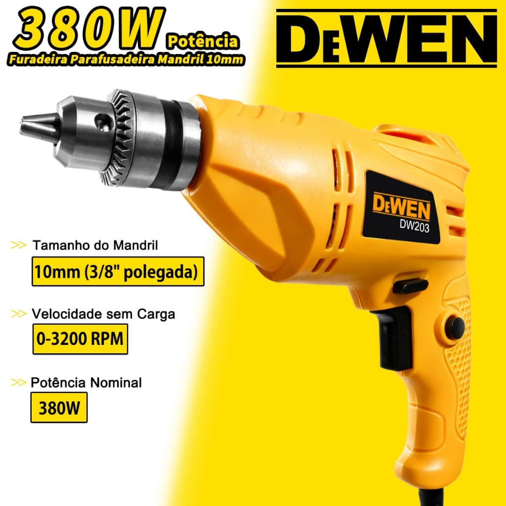 127V/220V Furadeira Parafusadeira De 380w 3200RPM Mandril 10mm (3/8")