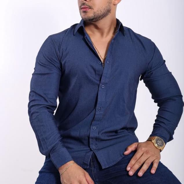Camisa Social Manga Longa Masculina Slim Fit Não Amassa Sem Bolso Tencel Passa Facil