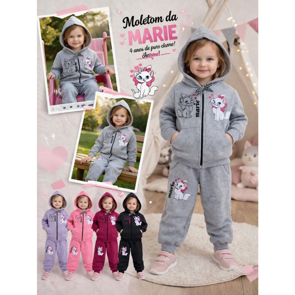 Moletom infantil • Flanelado • Marie Conjunto infantil • Blusa com capuz 🧥 • Zíper • Bolsos • Calça com elástico