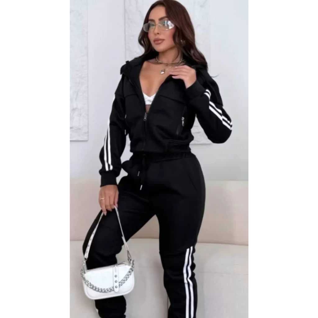CONJUNTO MOLETOM FEMININO PELUCIADO PREMIUM COM LISTRAS LATERAIS ✨