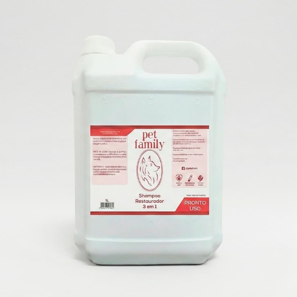 Shampoo Restaurador Pronto Para Uso Para Cães E Gatos 3x1 Limpa Realça E Protege Os Pelos 5L Pet Family