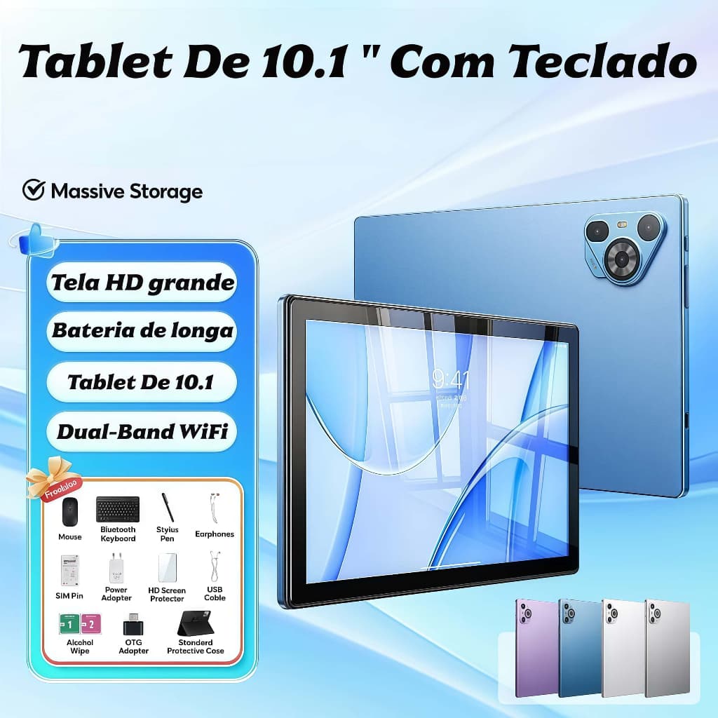 Tablet 10.1” com Teclado+Mouse 6GB RAM 128GB Android Câmera 50MP 8000mAh Android 13 VIVA