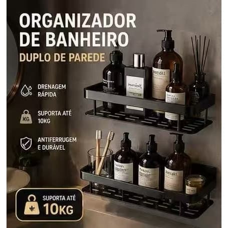 Prateleira para Banheiro Suporte Organizador Porta Shampoo e Sabonete com Adesivo Forte de Parede e Dreno de Água