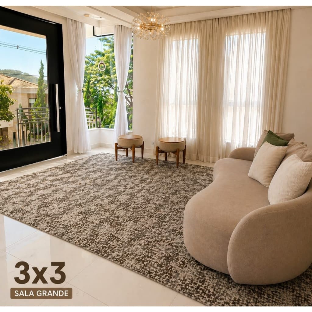 Tapete Jacquard Rustico 3 x 3 Antiderrapante Moderno Para Sala Sofisticado Grande Lavável