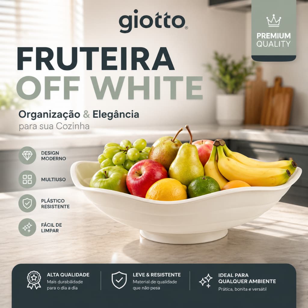 Fruteira de Mesa Off White Organizador Frutas Organização Cozinha Armazenamento Moderno Multiuso