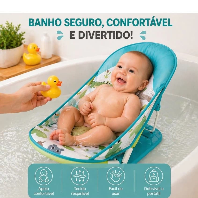 Cadeirinha e Assento de bebe Suporte de Banho Infantil Deluxe para colocar dentro da banheiro para bebe- Verde