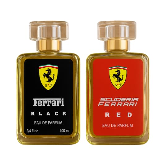 Kit 2 Perfumes Ferrari Scuderia Red e Black Masculino 100ml Importados Intenso Elegante Duradouro
