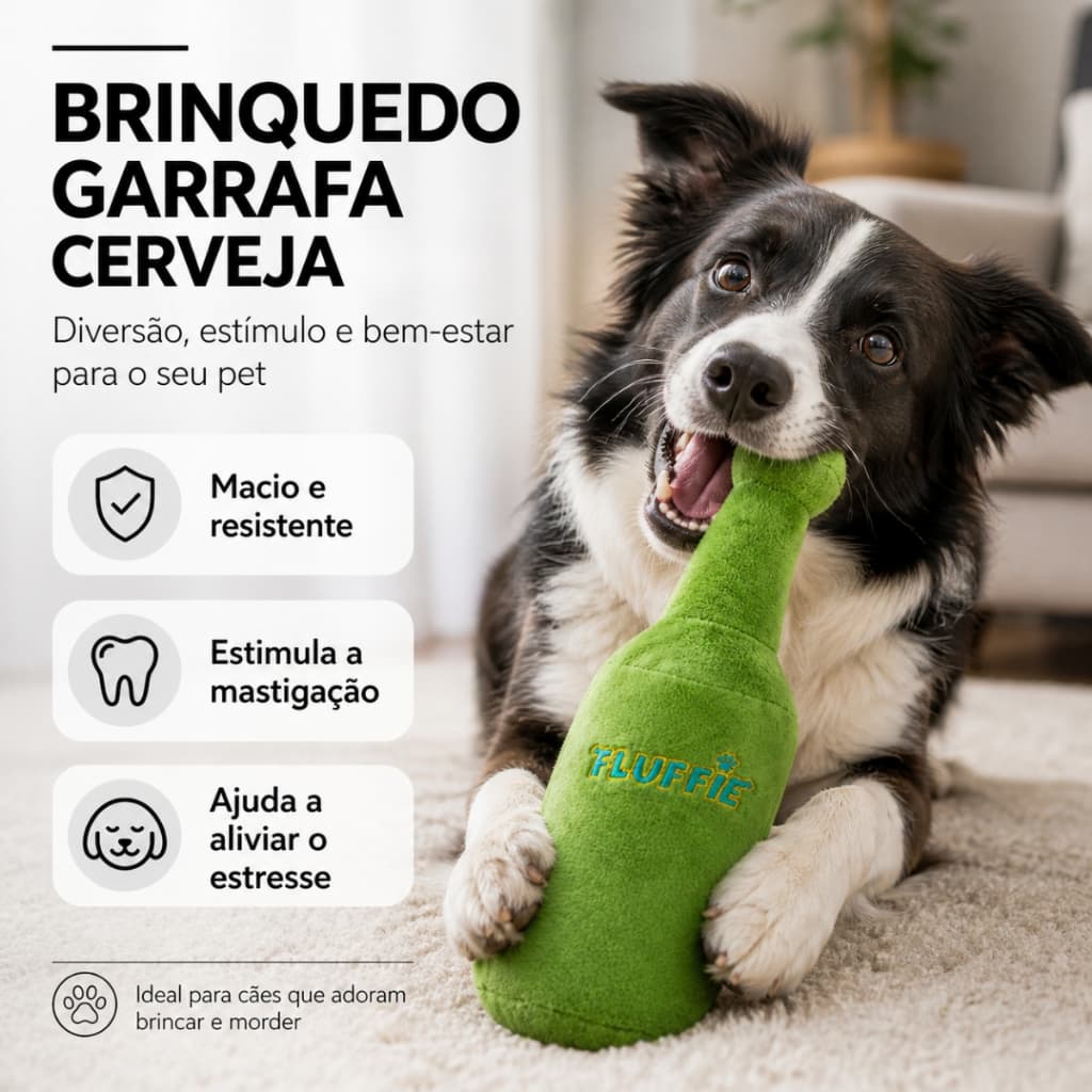 Brinquedo Pelucia Pet Garrafa Cerveja Para Caes Cachorros Com Apito Embutido
