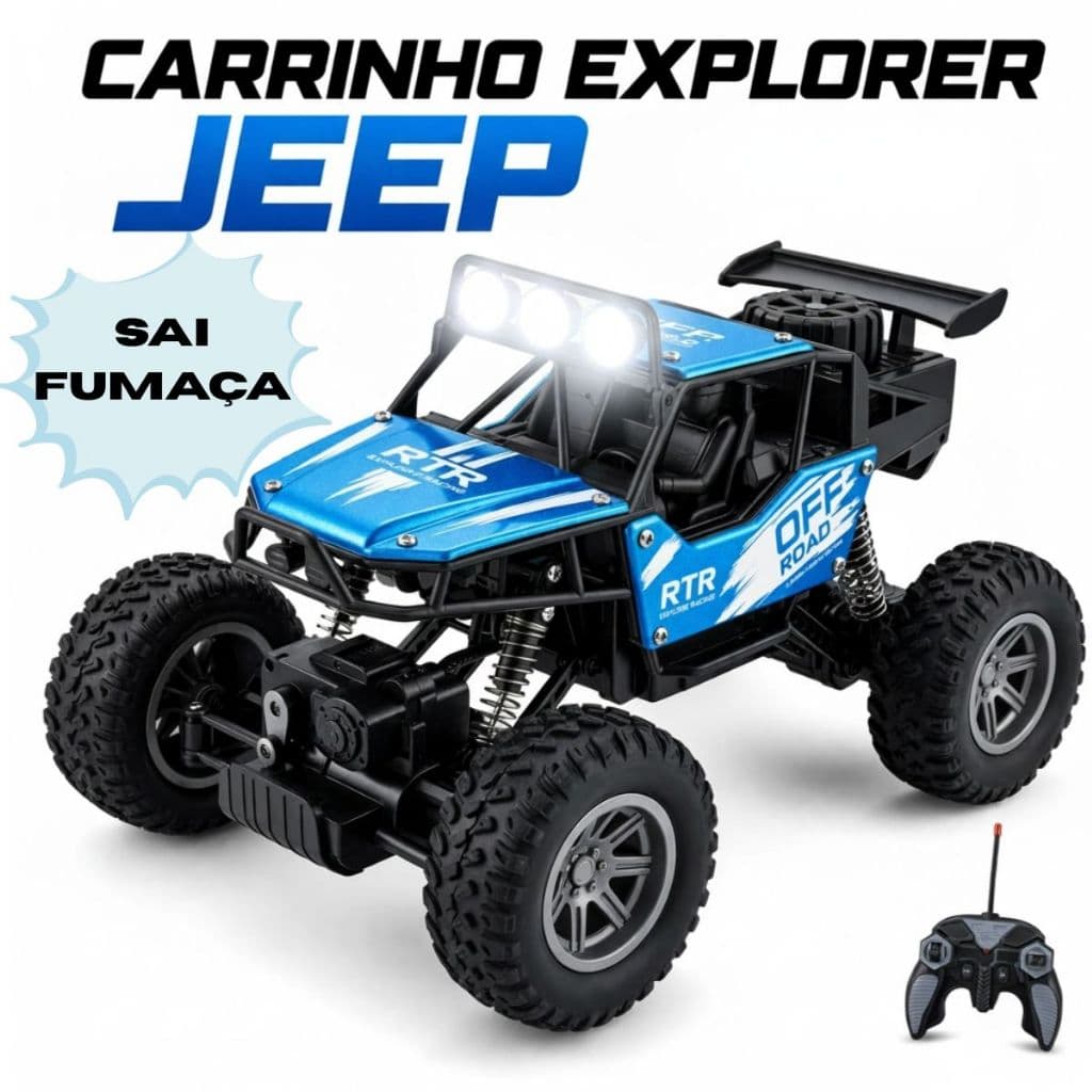 Carrinho de Controle Remoto Jeep Solta Fumaça Carro Off Road 4x4 Suspensão Alta Monster Truck
