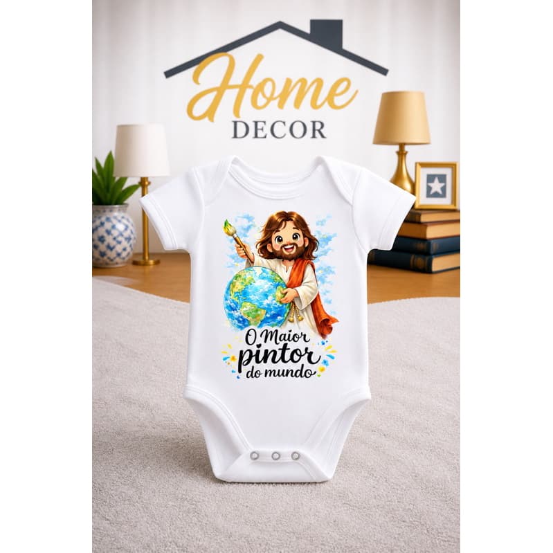 Roupa de Bebê Body Mêsversário O Maior Pintor do Mundo Roupa Infantil Cristão Presente Menino Menina