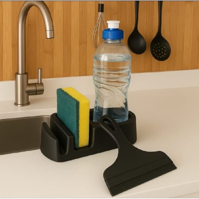 Porta Detergente e Esponja com Rodinho Organizador de Pia Suporte Multiuso para Cozinha