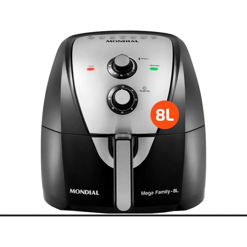 220V MONDIAL Fritadeira Sem Óleo Air Fryer 8L, Preto/Inox, 1900W, 220V - AFN-80-BI