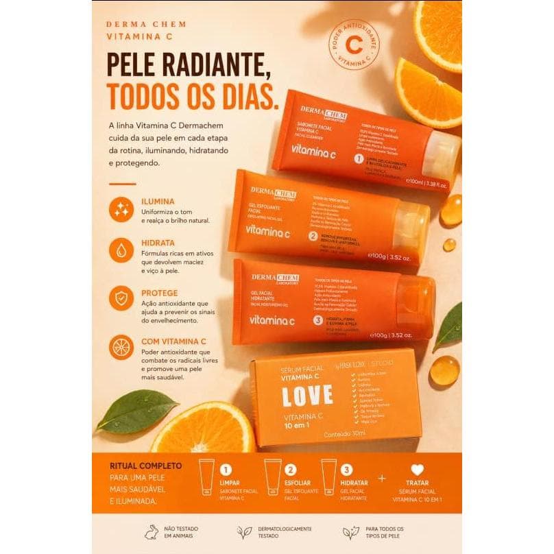 Kit Skin Care Vitamina C Derma Chem Sérum Facial Vitamina C 10 em 1 Love