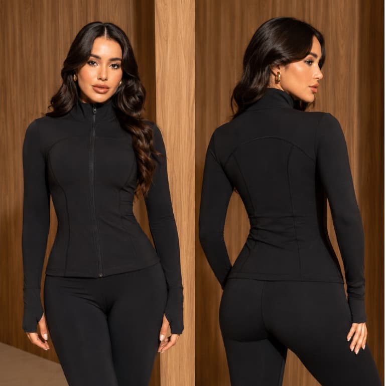 Jaqueta Fitness Feminina Modeladora Manga Longa Academia Slim Com Zíper Roupa Fitness Feminina