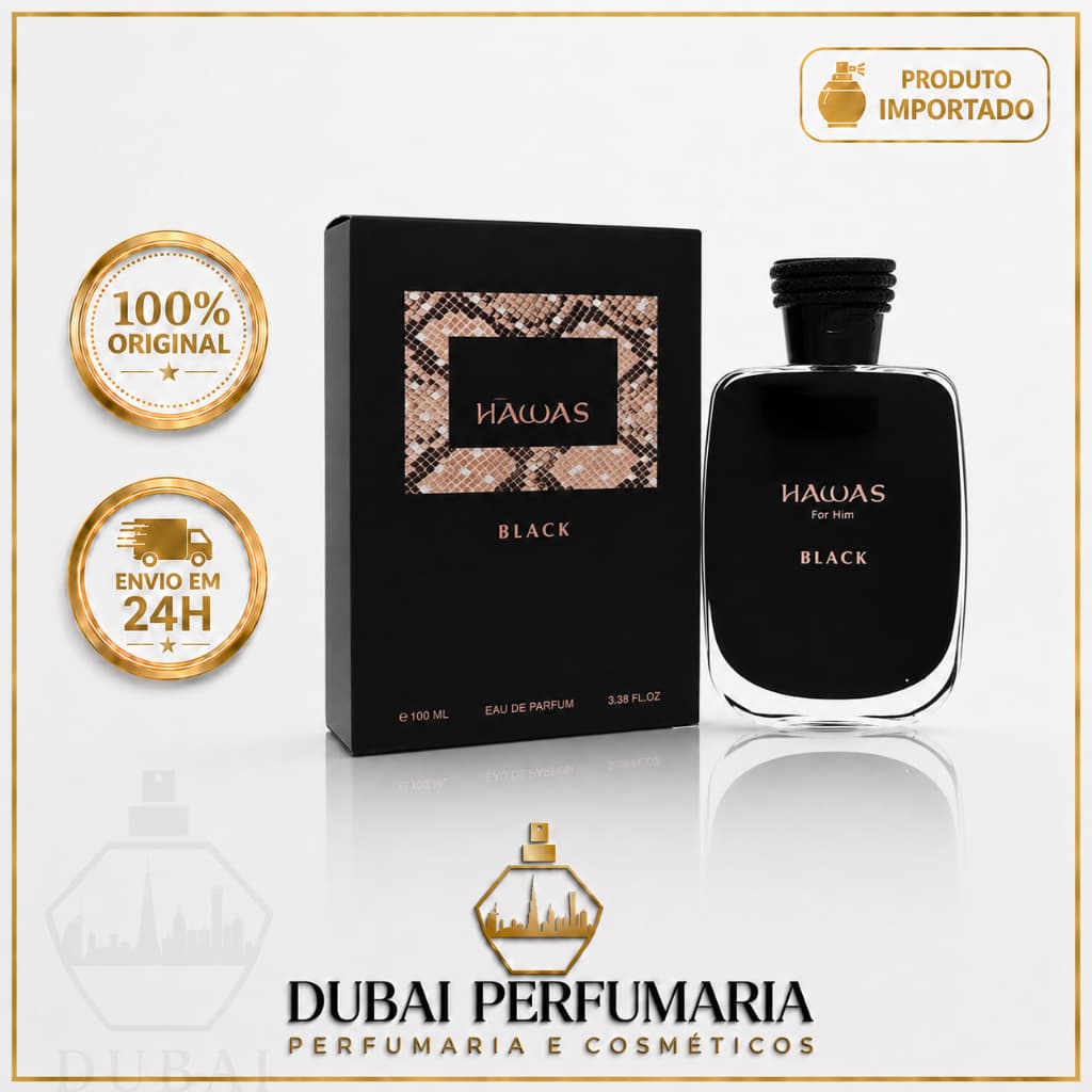 Perfume Hawas Black Rasasi Masculino EDP 100ml Importado Original Árabe Amadeirado Intenso Alta Fixação