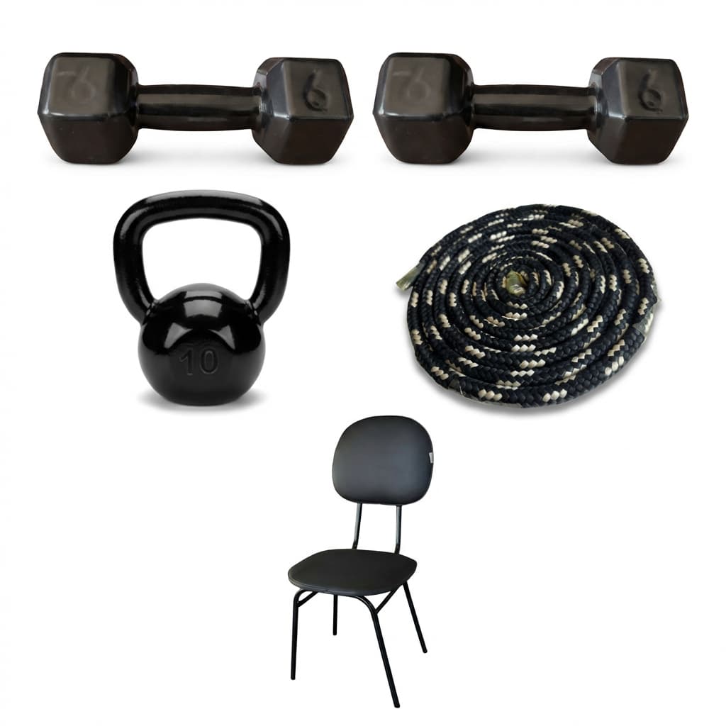 KIT 2 HALTER 6KG CADEIRA CORDA KETTLEBELL 12KG PESO PARA MUSCULACAO TREINO FUNCIONAL ACADEMIA EM CASA COMPLETO