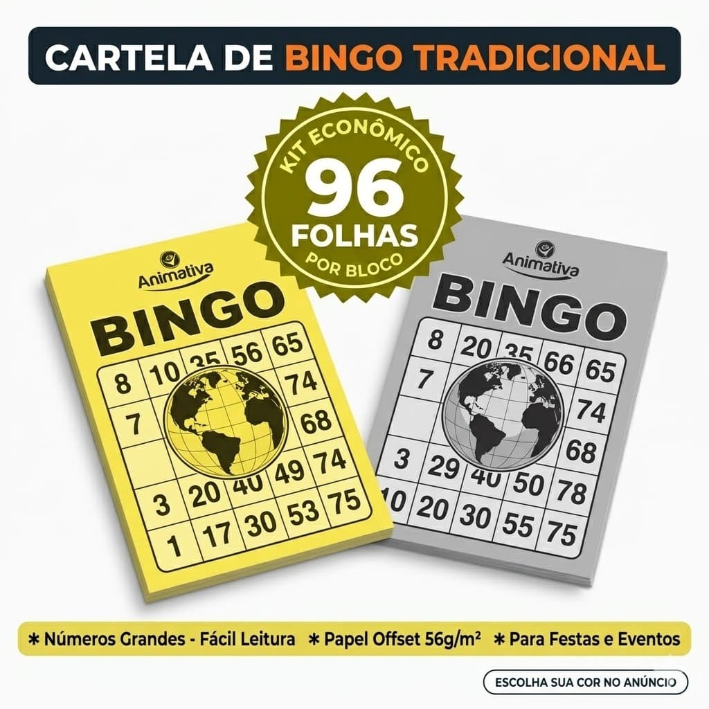Cartelas Bingo Jogo 96 Folhas Números Grandes Alta Qualidade Diversão Família Festas