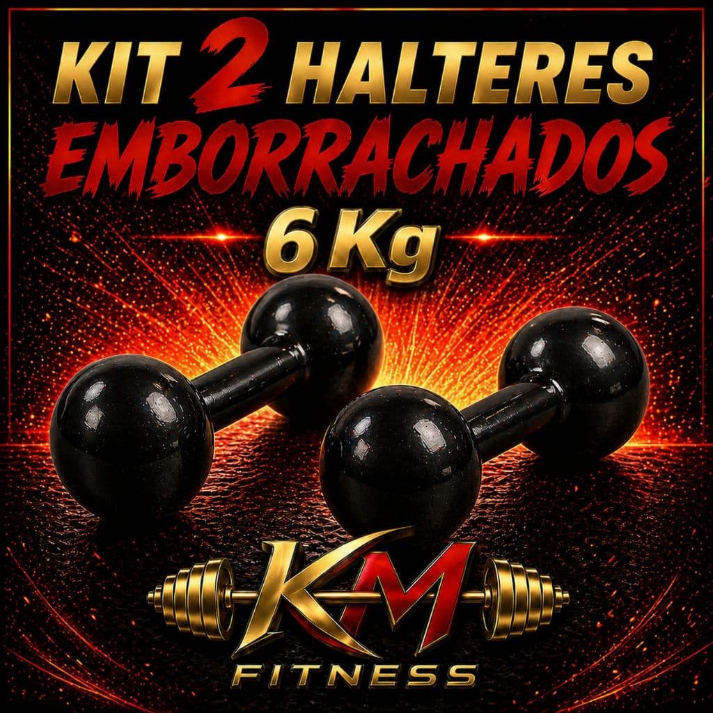 Kit 2 Halteres Emborrachados Preto 6 Kg Ferro Fundido Academia Treino Musculação Fitness (2X6 KG)