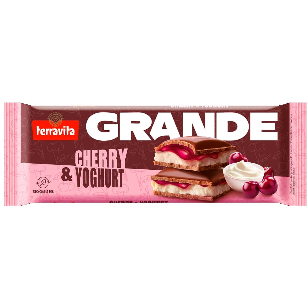 Chocolate Terravita Importado da Polônia Grande Yoghurt And Cherry/Recheio de Cereja e Iogurte, 235g