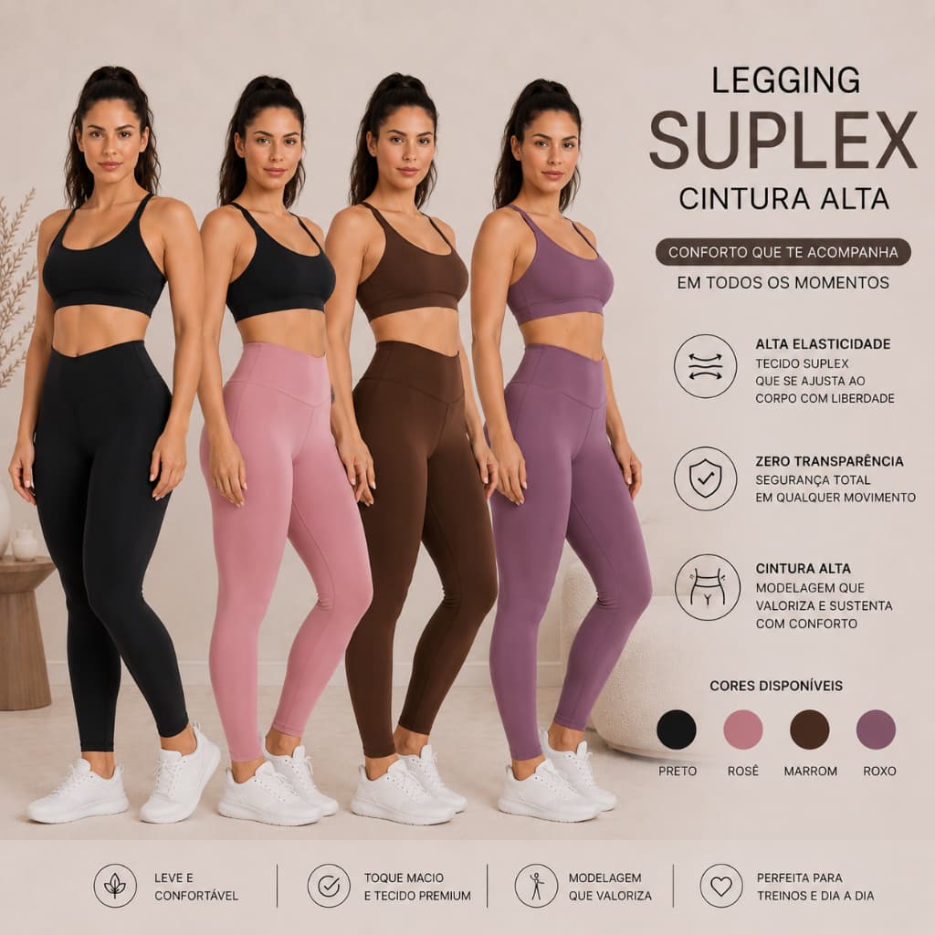 Kit 3 Calça Legging Feminina Cintura Alta Moda Fitness Cós Alto Leg Zero Transparencia