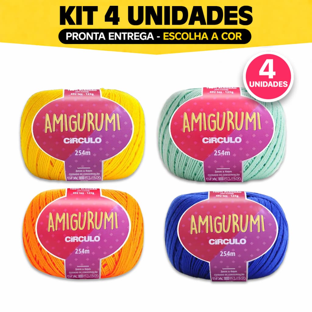 Kit 4 Linha Amigurumi 254m para Crochê Tricô e Roupa Fio algodão - ENVIO IMEDIATO