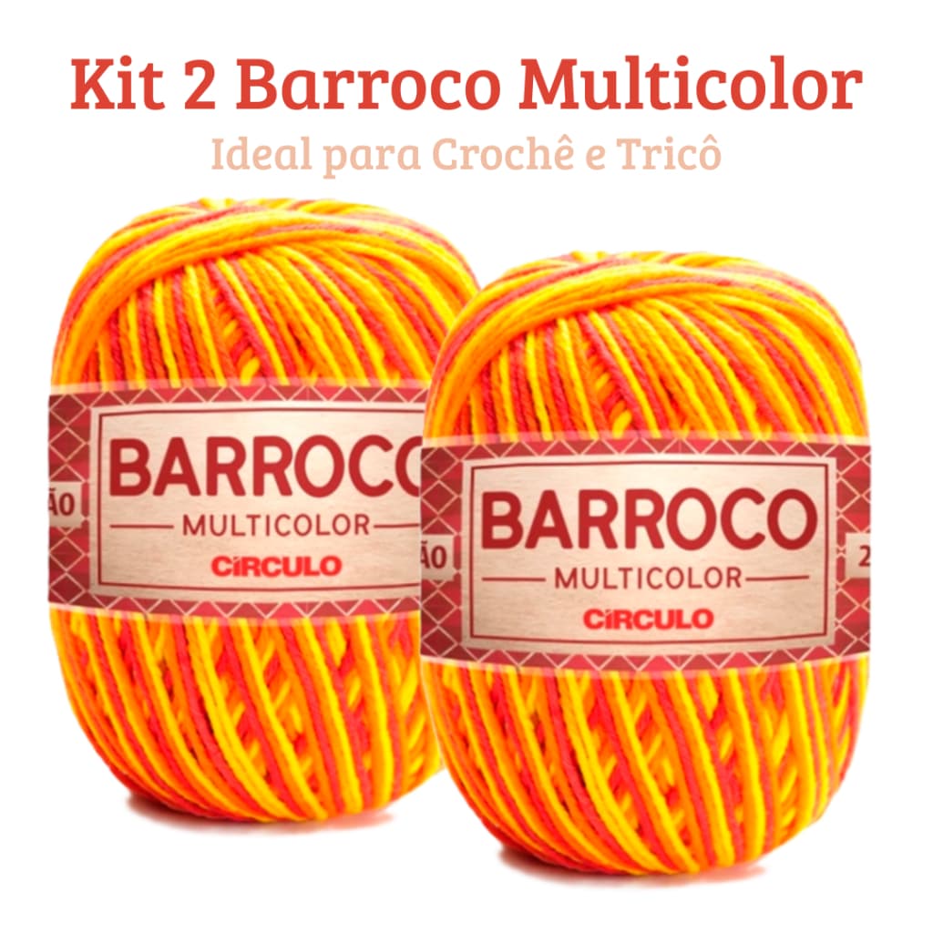 Kit 2 Barbante Barroco Multicolor Circulo 100% Algodão 200g para Croche e Trico