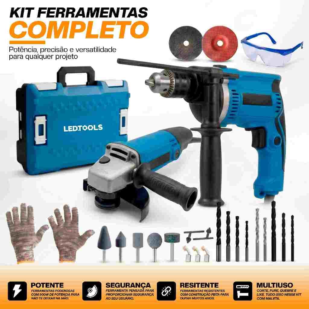 Furadeira Elétrica Nakasaki Auto Reversa 900w + Esmerilhadeira Angular 11000rpm Kit Maleta
