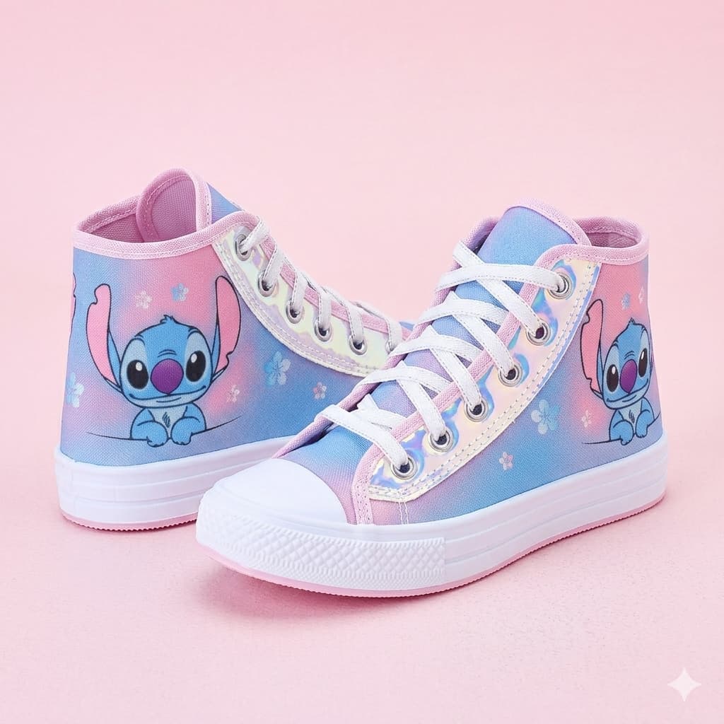 Tênis Botinha Infantil Menina Stitch Estiloso e Confortável Escolar