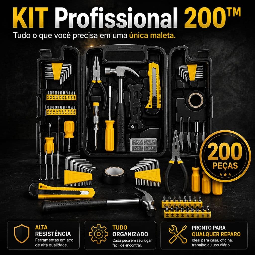 Jogo de Ferramentas 200 Peças Kit Profissional Completo com Maleta para Casa Oficina e Carro