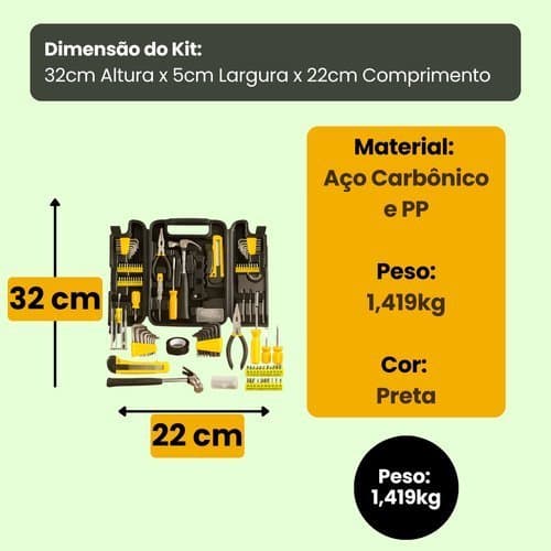 Kit Ferramentas Completo Maleta Organizadora Profissional 200 Peças Resistência Durabilidade