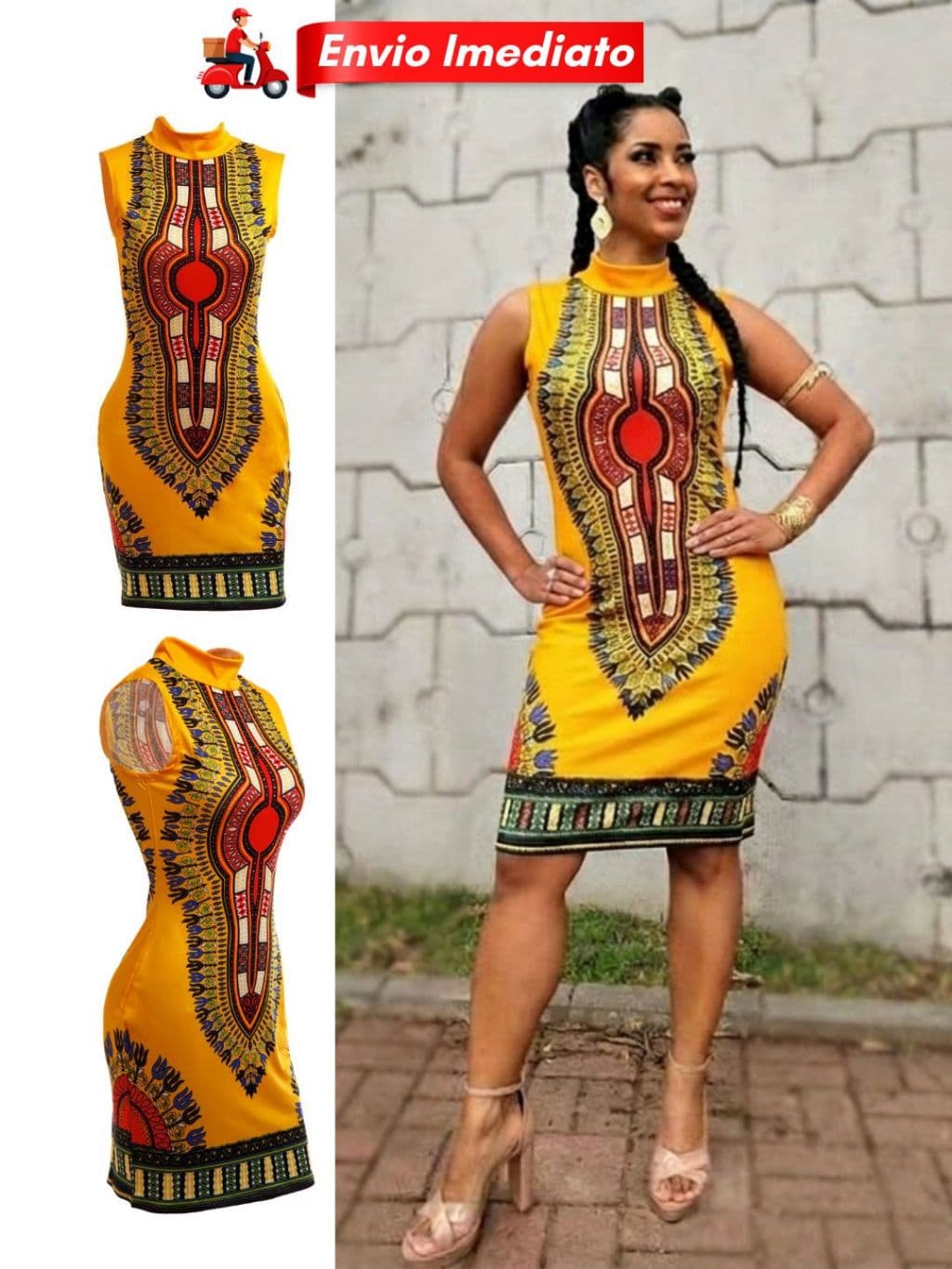 Vestido Feminino Envio Rápido MIDI casual basico Estampado Vestidos Curto Elegante Moda Afro PROMOÇÂO