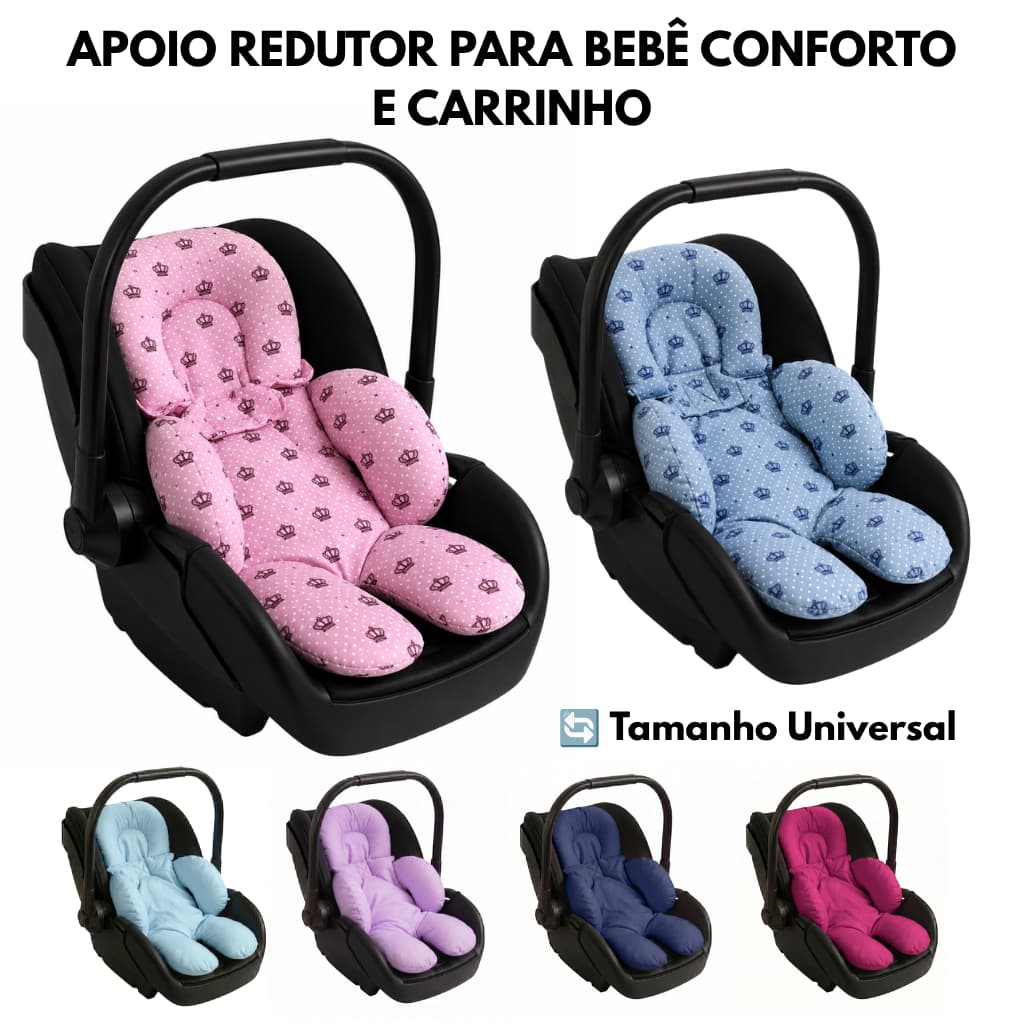 Redutor para bebê conforto e Carrinho Apoio de Corpo Cabeça Removível Vários Modelos Liso Estampado