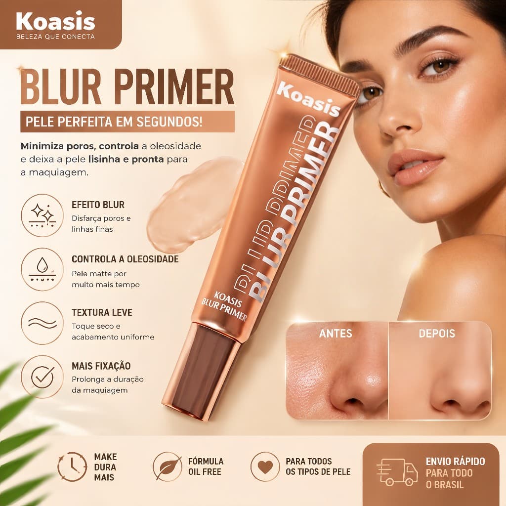 Koasis Blur Primer MINIMIZA POROS + CONTROLE DE BRILHO para TODAS as Peles 30ml Refinador de Poros e Hidratante
