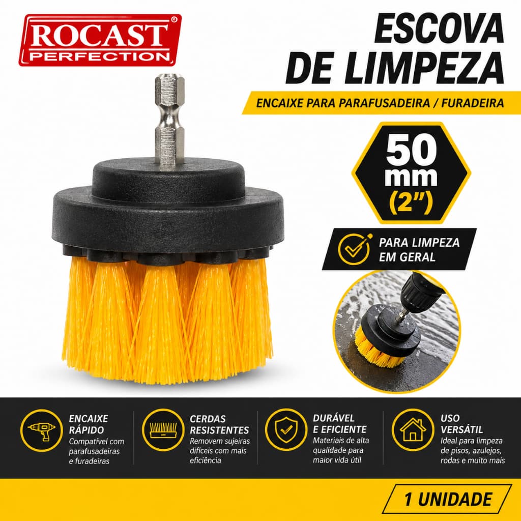 Rocast Escova De Limpeza Encaixe Parafusadeira/Furadeira 50mm