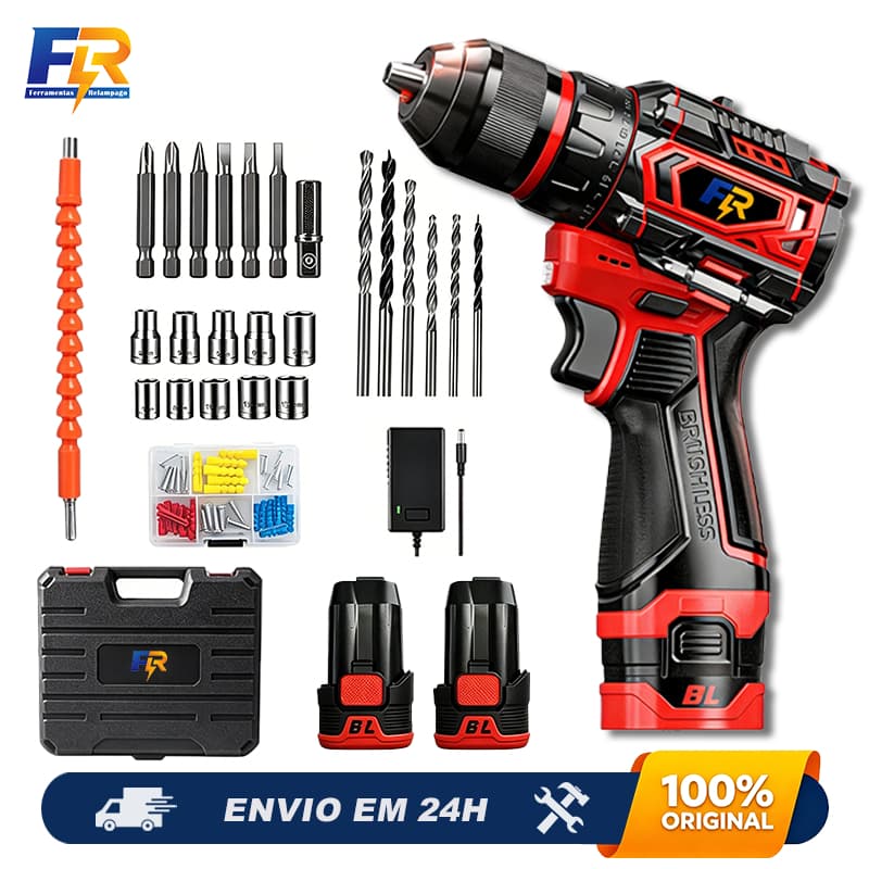 Parafusadeira Furadeira de Impacto Brushless 16.8V 60NM Kit Caixa Maleta Com 2 Baterias