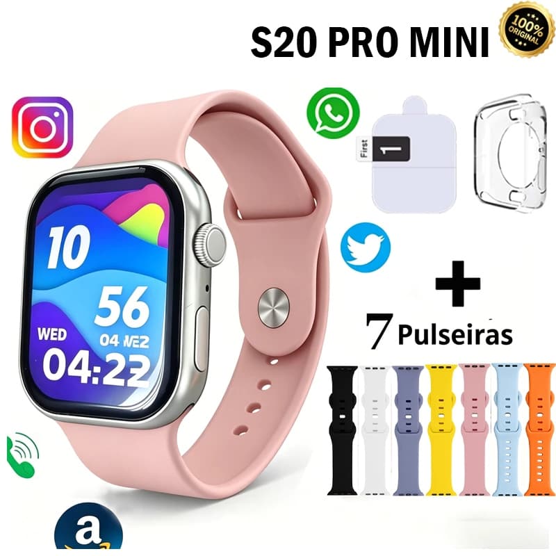 Relógio Smartwatch S20 PRO MINI 38MM Série 10 Bluetooth Call Cardíaca Monitoramento NFC GPS  Chat GPT Esportivo Smartwat