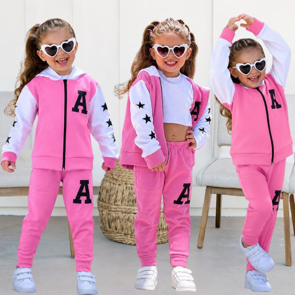 Conjunto Infantil Menina Moletom Flanelado Capuz Zíper Quentinho Blusa e Calça Veste Do 2 ao 10 Anos